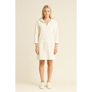 Kate Hill White Hooded‎ Dress Drawstring Pockets Casual Comfy Small